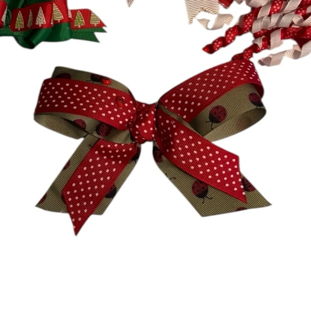Girls Christmas Hair Bows‎ Handmade Holiday Snowman Santa Claus Red